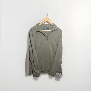 Polo Ralph Lauren Men’s Gray 1/4 Zip Mockneck Sweatshirt L Green Pony Logo